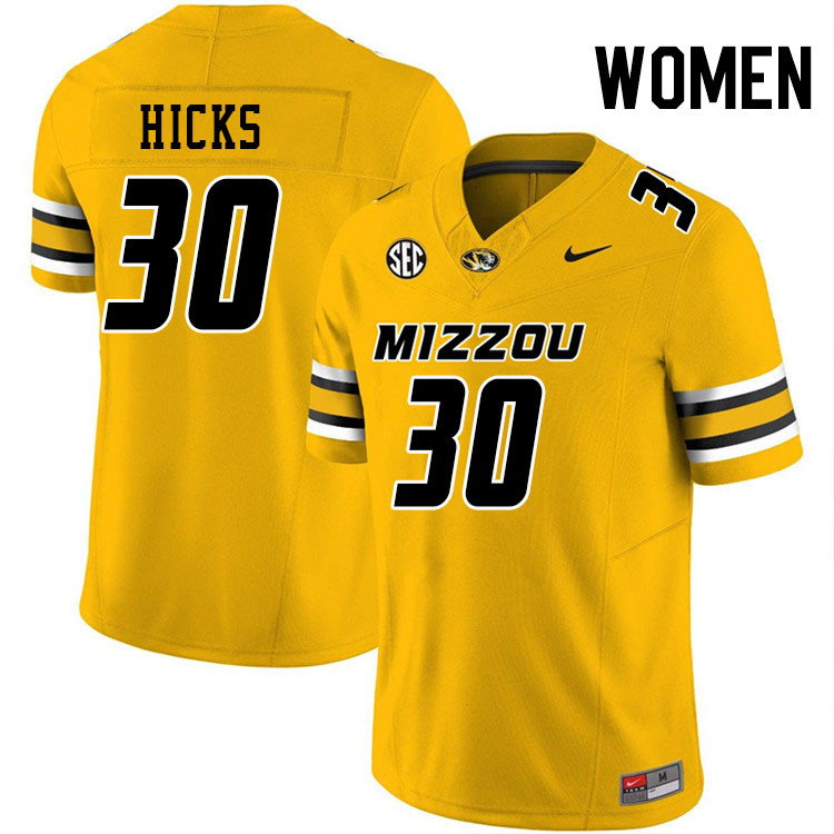 Women #30 Chuck Hicks Missouri Tigers College Football Jerseys Stitched-Gold